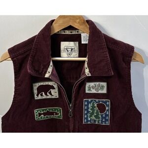 Vintage ARCTIC IMAGE Cottagecore Full Zip Corduroy Vest Outdoor Bear Large